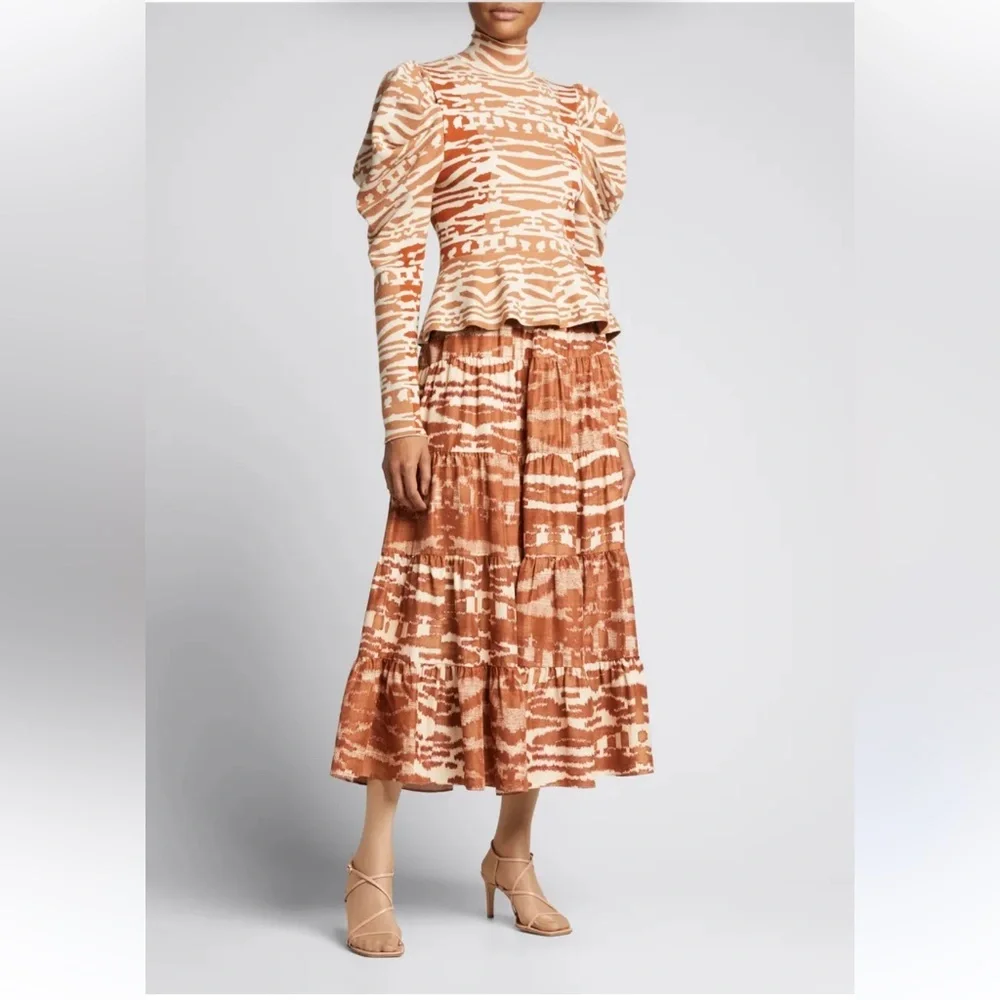 Ulla Johnson Aisa Silk Taffeta Tiered Midi Skirt